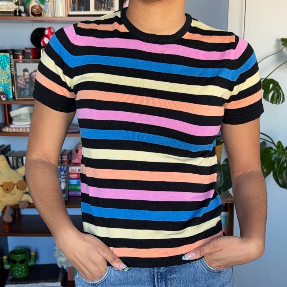 Striped Short Sleeve Tee in Black with Multicolor Stripes